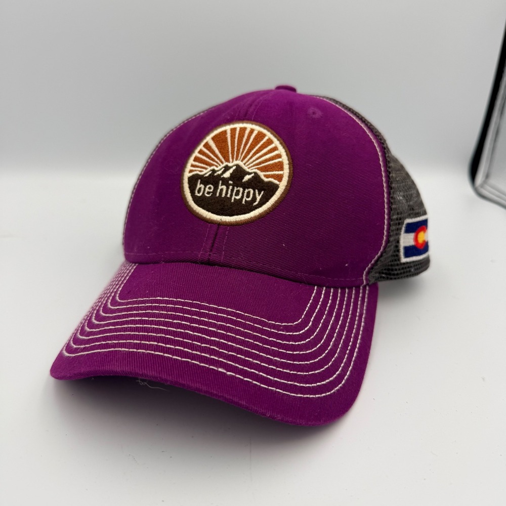 be hippy Purple Colorado Flag Mountain Patch Mesh Snapback Trucker Hat Hat